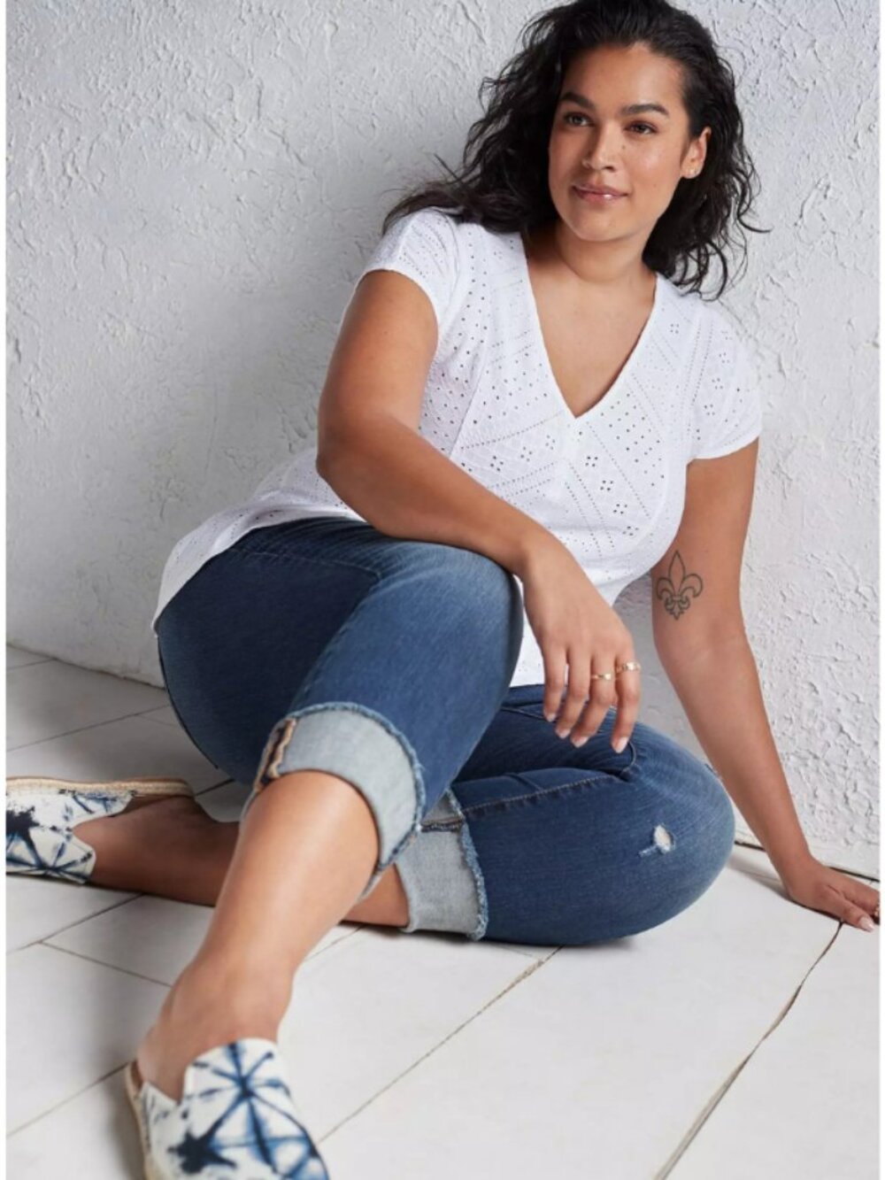 Torrid White Eyelet V-Neck Fit And Flare Midi Top